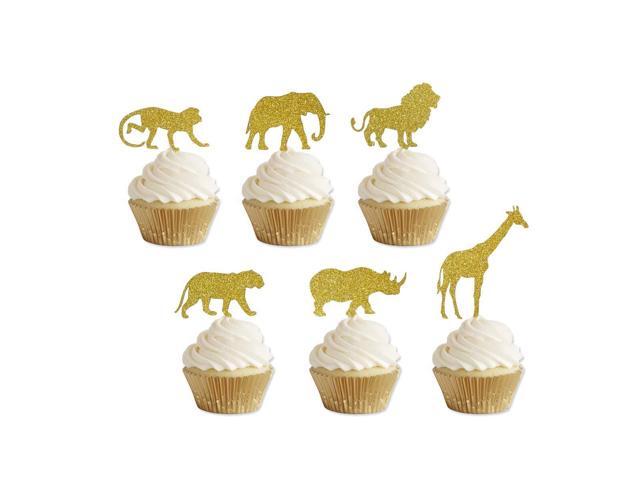 Gold Glitter Jungle Safari Animal Cupcake Toppers Elephant Giraffe Gold Glitter Jungle Safari Animal Cupcake Toppers Elephant Giraffe Rhino Lion Tiger Monkey For