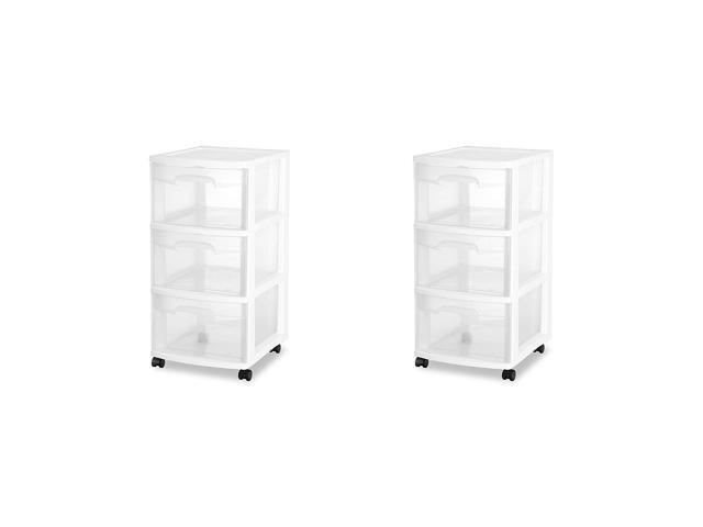 Sterilite 28308002 3 Drawer Cart White Frame With Clear Drawers