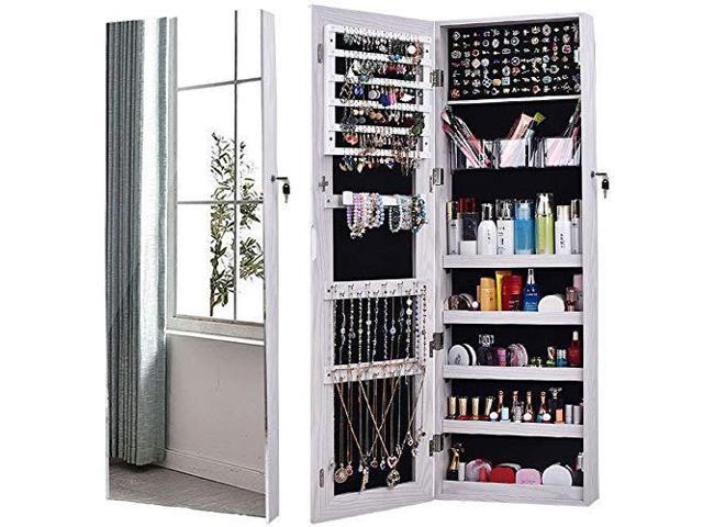 Aoou Jewellery Organizer Locked Jewellery Cabinet Full Screen Larger Mirror With 3 Multi Function Storage Boxes 2 In 1 Large Capacity Wall Mounted Suspension Doors Walls White Newegg Com