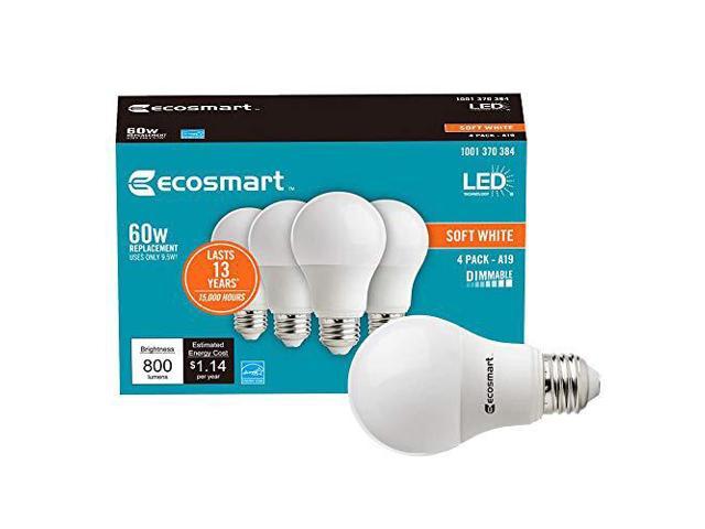 Ecosmart 60W Equivalent Soft White A19 Energy Star and Dimmable LED Light Bulb (4-Pack)