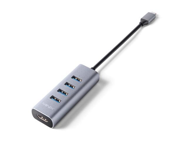 MINIX NEO C-UH, Aluminium USB-C to 4-Port USB 3.0 and 4K @ 30Hz HDMI Adapter [Universal Compatibility - Windows, Mac and Chrome... 