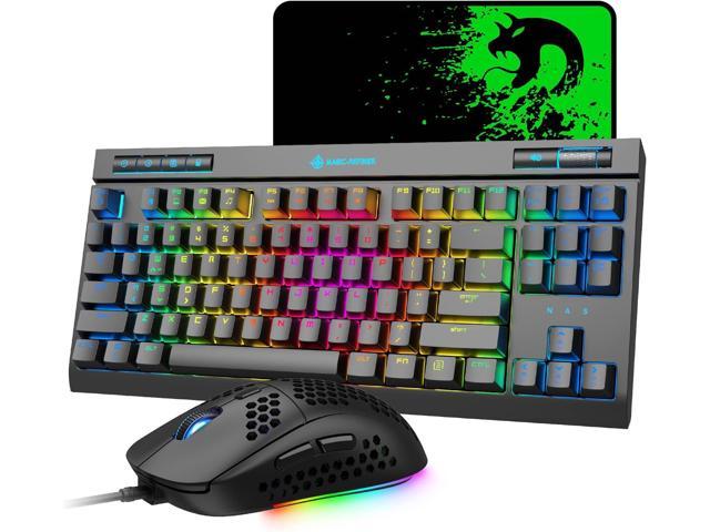 Mechanical Keyboard and Mouse Combo Blue Switch 18 RGB 87 Keys  Anti-Ghosting Gaming Keyboard with Hand Rest 6 Button Lightweight Game  Mouse up 6400 DPI, Large Mouse Pad for PC Gamer Computer