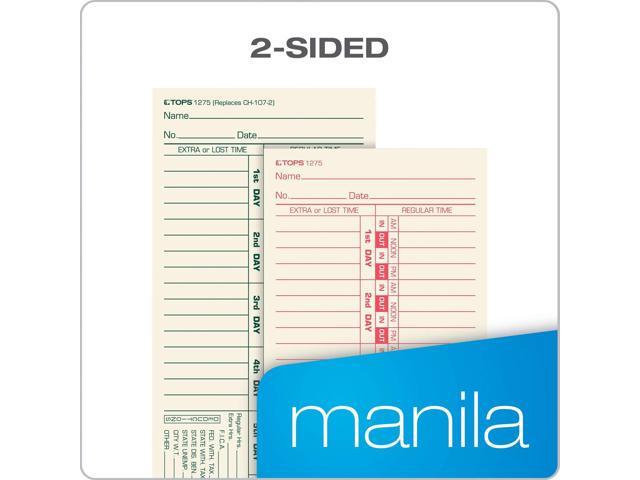 500-Count Bi-Weekly 2-Sided 1275 TOPS Time Cards 3-1/2 x 9 Green/Red Print Manila Numbered Days