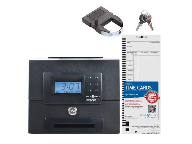 Photo 1 of Pyramid Time Systems, Pyramid 5000HD Heavy Duty Steel Auto Totaling Time Clock, includes 25 time cards, ribbon, 2 security keys and user guide, Made in the USA