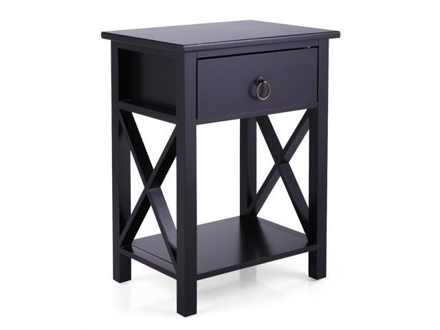 Finish Nightstand Bedside Table Shelf Bedroom Black 1 Drawer End Side Storage Newegg Com
