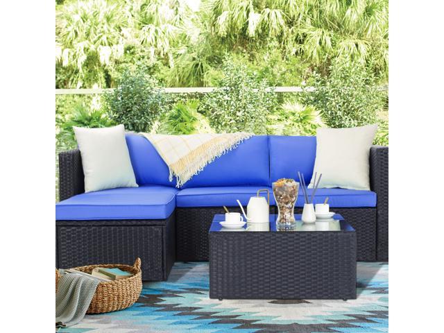 Waleaf Outdoor Furniture 5 Piece Rattan Blue Newegg Com