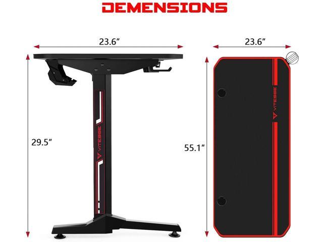 T Shaped Racing Style Professional Gamer Game Station with Full Mouse pad Gaming Computer Desk Gaming Handle Rack PC Gaming Table Cup Holder Headphone Hook Vitesse 55 inch Gaming Desk