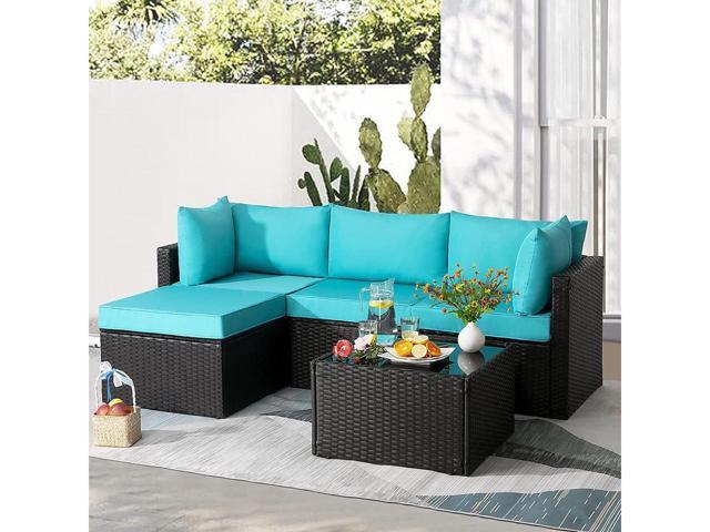 Rattan Sectional Patio Sofa Set, Outdoor Furniture 5 Piece Set