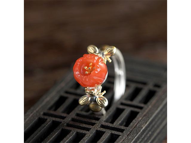 Silver Palace 925 Sterling Silver Natural Carnelian Ring for Womens and Girls 