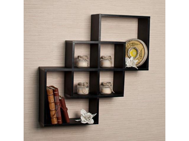 Js Danya B Intersecting Squares Decorative Wall Shelf Black Newegg Com