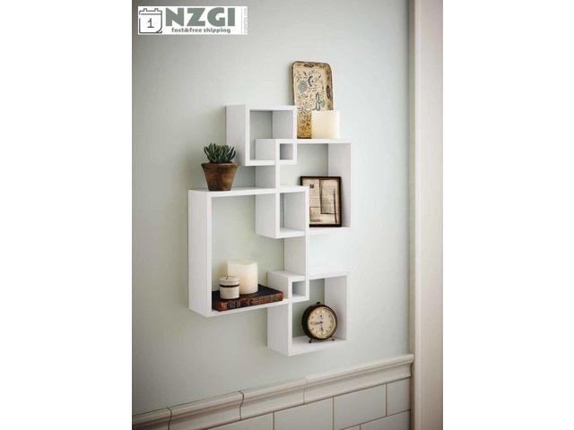Js Intersecting Box Wall Shelf Storage Display Decor Shelves White Squares Modern Newegg Com