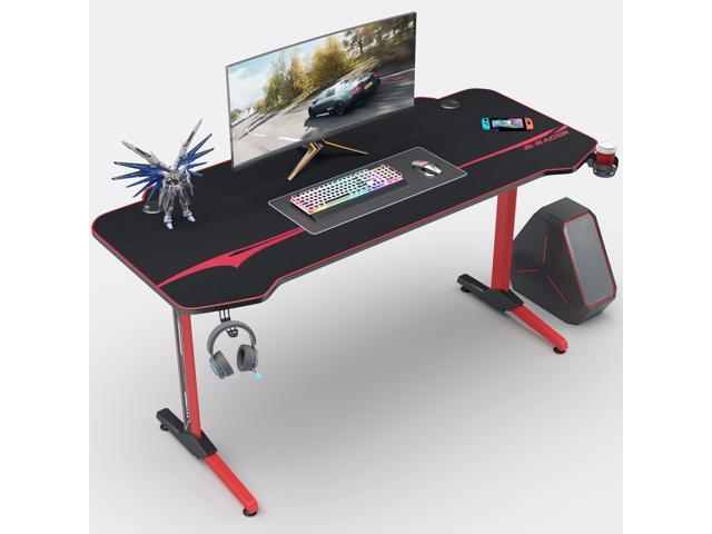 Homall 55 Inch Ergonomic Gaming Desk PC Computer Desk Home Office Table T-shaped Frame Table for Pressional Game Lover with Free Mouse Pad, Headphone Hook and Cup Holder (Red)