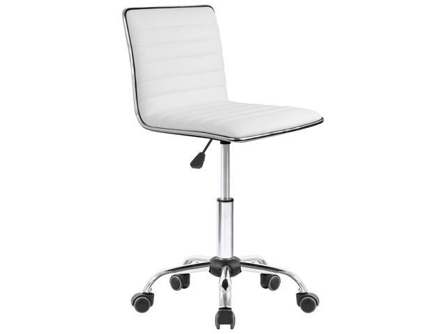 White Ribbed Mid-Back Swivel Armless Task Executive Office Chair Adjustable 