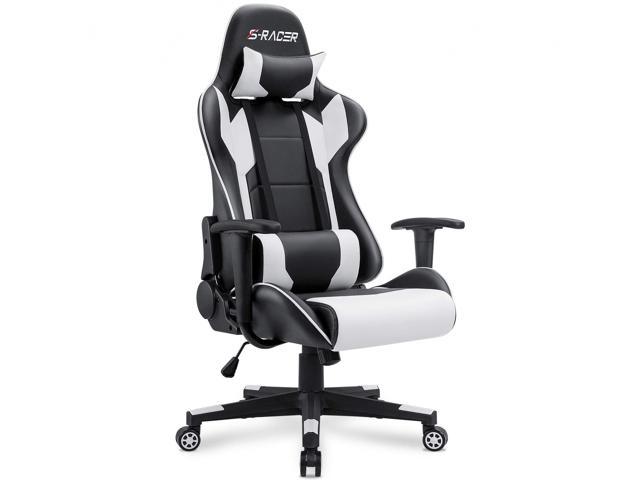 Homall Gaming Chair Office Chair High Back Computer Chair PU Leather Desk Chair Racing Executive Ergonomic Swivel Task Chair, Seat Height Adjustable, with Headrest and Lumbar Support (White)