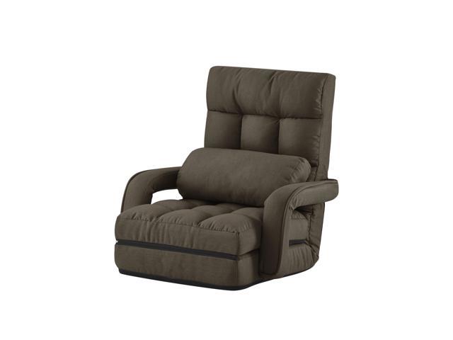 Loungie Janylah Recliner/Floor Chair - 5 Adjustable Positions | Foldable, Back Support Pillow, Brown Linen