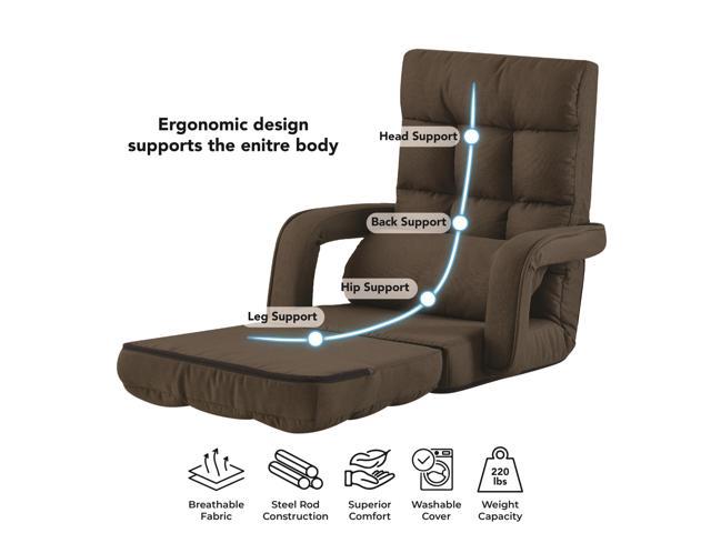 Loungie Janylah Recliner/Floor Chair - 5 Adjustable Positions | Foldable, Back Support Pillow, Brown Linen