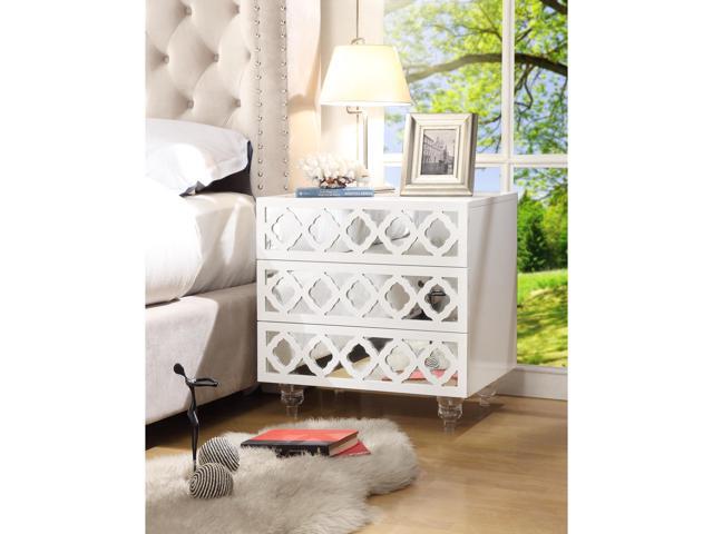 Sonia White Glossy Mirrored Nightstand 3 Drawer Side Table
