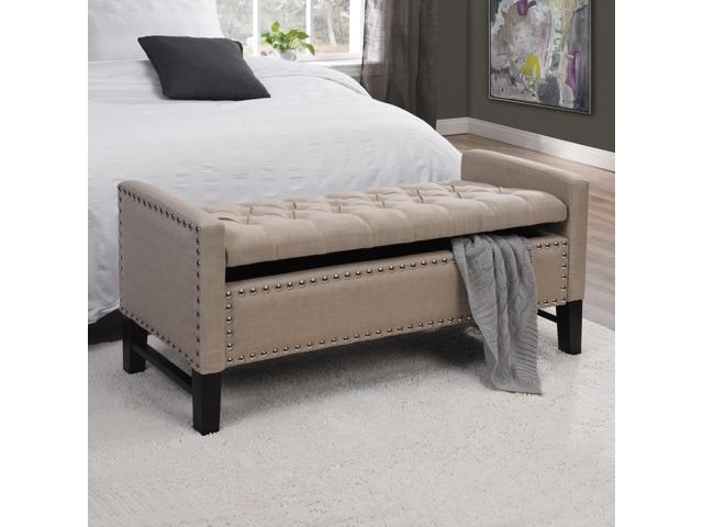 Hudson Beige Linen Storage Bench Button Tufted Silver Nailhead Trim Modern And Contemporary By Inspired Home Newegg Com