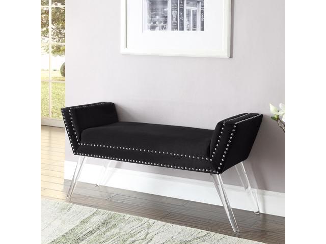 Harlow Black Velvet Upholstered Bench Modern Acrylic Legs