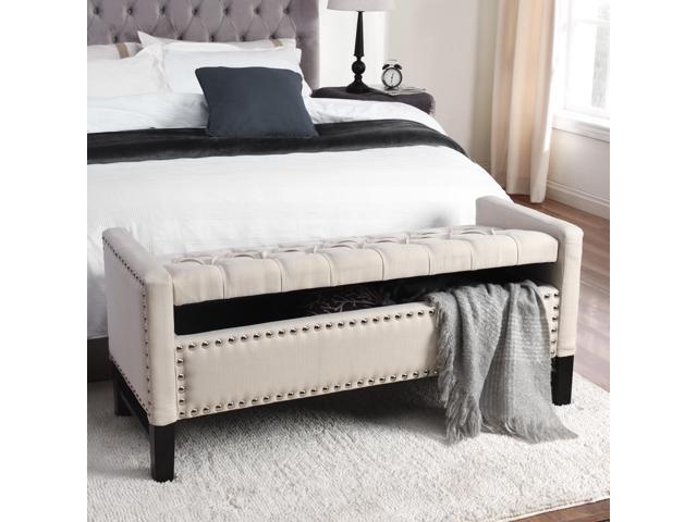 Hudson Cream White Linen Storage Bench Button Tufted Silver Nailhead Trim Modern And Contemporary By Inspired Home Newegg Com
