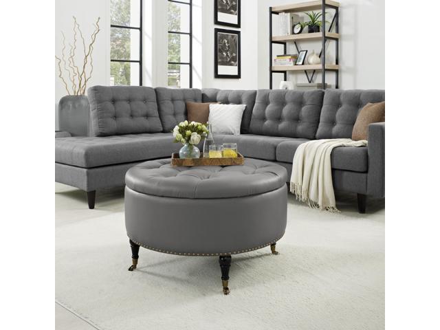 Tudor Grey Pu Leather Storage Ottoman Round Tufted Casters Nailhead Trim Inspired Home Newegg Com - Round Storage Ottoman With Wheels Tudor Grey Pu Leather Storage Ottoman Round Tufted Casters Nailhead Trim Inspired Home Newegg Com - Round Storage Ottoman With Wheels