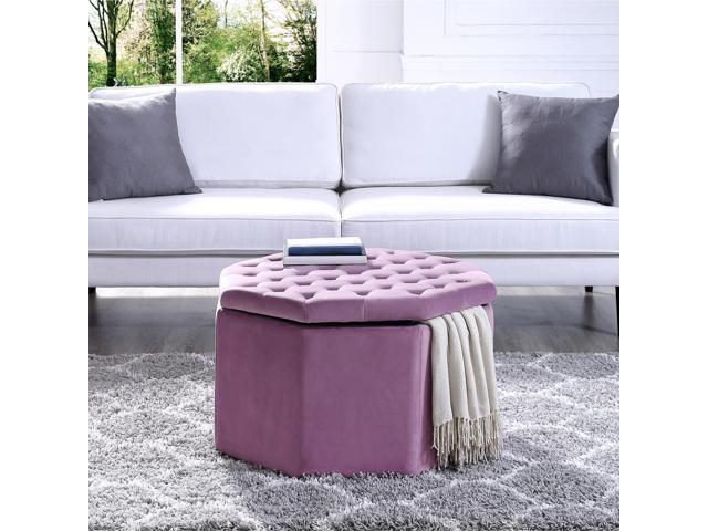 Skylar Mauve Velvet Storage Ottoman Cocktail Coffee Table Upholstered Tufted Modern Octagon Inspired Home Newegg Com