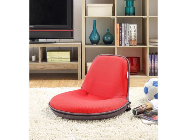 Red Mesh Floor Chair Foldable Portable With Strap Indoor