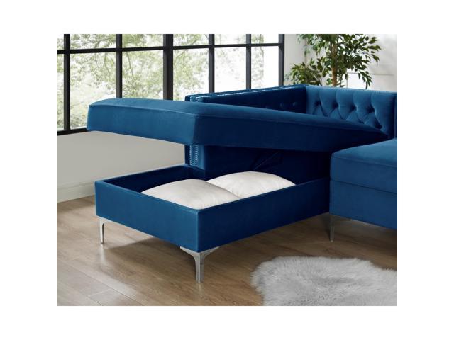 Lorenzo Navy Blue Chaise Sectional Sofa - 115