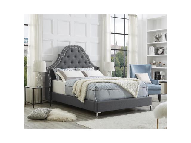 Clarinda Light Grey Linen Bedframe King Size On Tufted Nailhead Modern And Contemporary Inspired Home Newegg Com