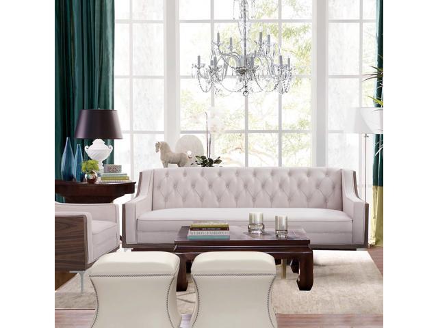 Cream White On Tufted Sofa Walnut Finish Chrome Legs Modern Contemporary Inspired Home Newegg