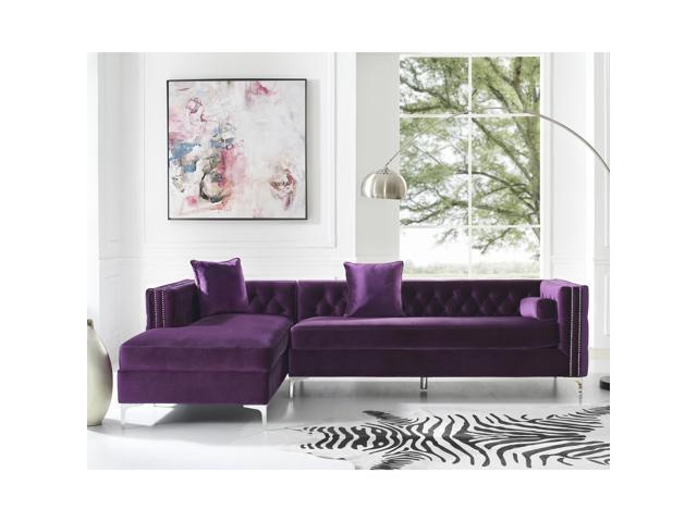 Lorenzo Purple Chaise Sectional Sofa 115 Left Facing Velvet Tufted Storage Metal Legs Inspired Home Newegg