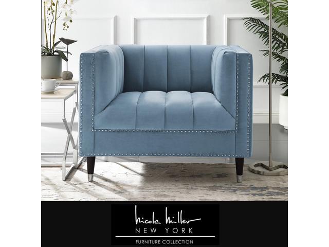 Karena Slate Blue Velvet Club Chair Or Sofa Channel Tufted