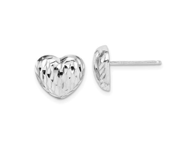 14kt with Rhodium Polished Heart Post Earrings