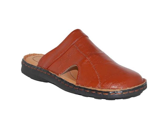 mens leather closed toe slides