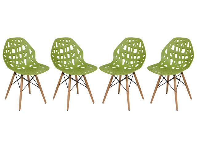 Leisuremod Akron Dining Stencil Chair W Wood Dowel Legs In Green Set Of 4 Newegg Com