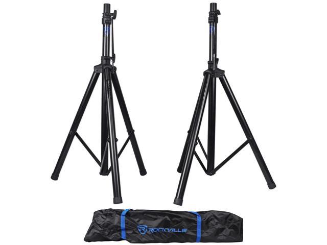 Photo 1 of Pair Rockville Adjustable Tripod DJ PA Speaker Stands+Carry Bag/Universal