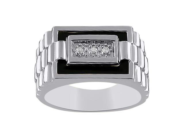 Mens Diamond /& Onyx Ring Sterling Silver or Yellow Gold Plated