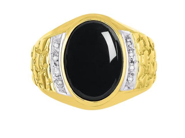 Onyx /& Diamond Ring Sterling Silver or Yellow Gold Plated Silver