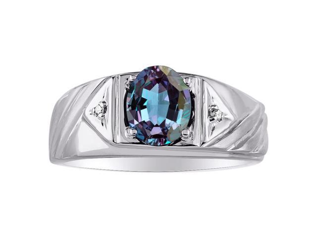 Mens Simulated Alexandrite /& Diamond Ring Sterling Silver or Yellow Gold Plated Band