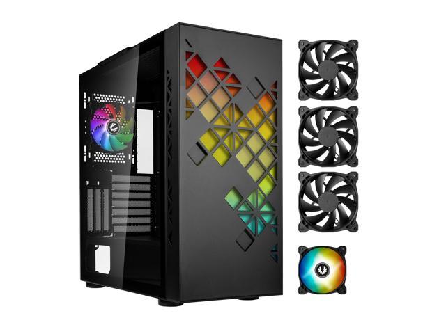 BitFenix Tracery EATX (up to 272mm) PC Gaming Case Black, GPU Length Support 410mm, 1x 120mm ARGB Fan, 3x 140mm Black Fans Pre-Installed, Dual 360mm Radiator Support on Top and Front, USB Type C
