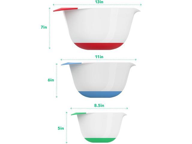 Vremi 3PCS Plastic Mixing Bowl Set-Nesting Mixing Bowls with Rubber Grip Handles 