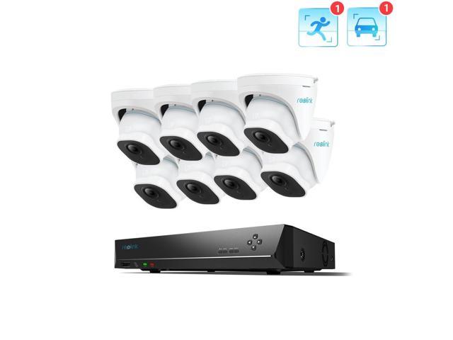 REOLINK H.265 4K PoE Security Camera System 8MP 16CH NVR with 3TB HDD for 24-7 Recording 8pcs Smart 8MP Wired Turret PoE IP Cameras with Person Vehicle Detection RLK16-820D8-A 