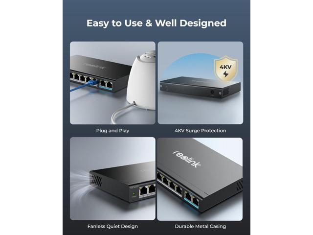 Reolink 10-Port PoE Switch with 120W PoE Power Budget, 2 Gigabit Uplink ...