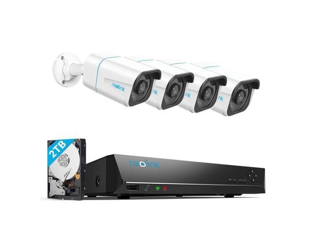 Reolink 8CH 4K Security Camera System 4pcs 8MP Smart Person/Vehicle Detection Wired Outdoor PoE IP Cameras and 8CH 2TB HDD NVR for 24/7 Recording, Remote Access - RLK8-810B4-A