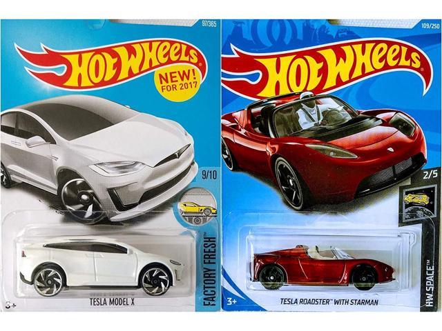 Hot Wheels Tesla Model X White 97365 And Tesla Roadster With Starman 109250 2 Car Bundle Set
