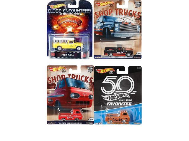 Hot Wheels Shop Pickup Trucks Volkswagen Ford F 250 Close Encounters Retro 83 Chevy Silverado 60s Econoline Car Culture Collectible Bundle