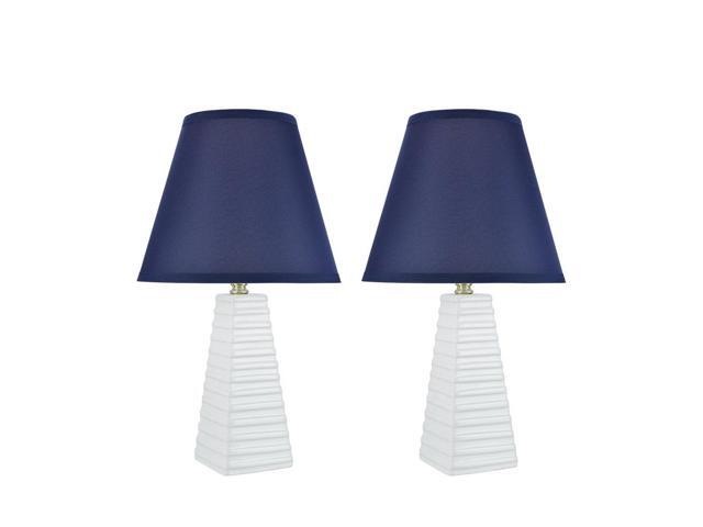 Aspen Creative 40091 Two Pack Set 18 1 2 High Transitional Ceramic Table White Finish With Hardback Empire Shaped Lamp Shade In Dark Blue 11