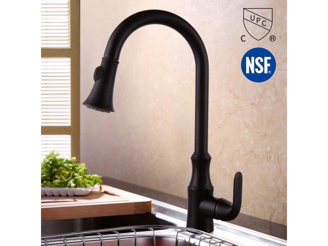 Kes Cupc Nsf Certified Brass Singel Lever High Arc Pull Down Kitchen Faucet With Retractable Out Wand Swivel Spout Oil Rubbed Bronze