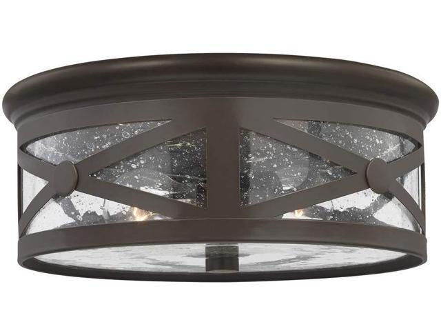 Sea Gull Lighting 7821402 71 Lakeview Two Light Outdoor Flush Mount Ceiling Light With Clear Seeded Glass Shade Antique Bronze Finish