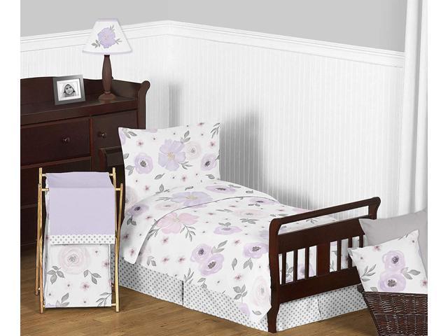 Sweet Jojo Designs Lavender Purple Pink Grey And White Shabby Chic Watercolor Floral Girl Toddler Kid Childrens Bedding Set 5 Pieces Comforter